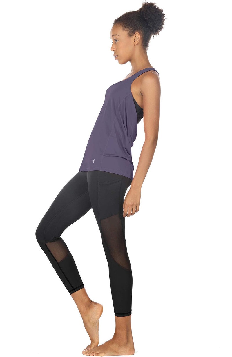 icyzone Yoga Tops Workouts Clothes Activewear Built in Bra Tank Tops for Women (XL, Purple) - Image 2